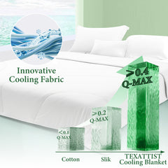 TEXARTIST Cooling Blanket for Hot Sleepers, Cooling Comforter Queen Size, Cold Blanket Summer Lightweight Breathable Soft Comforter to Stay Ice Cool for Night Sweats, Machine Washable White (90"x90")