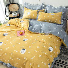 4pcs Home Textiles Cat Kitty Duvet Cover Pillow Case Bed Sheet Boy Kid Teen Girl Bedding Linens Sanding Set King Queen Twin